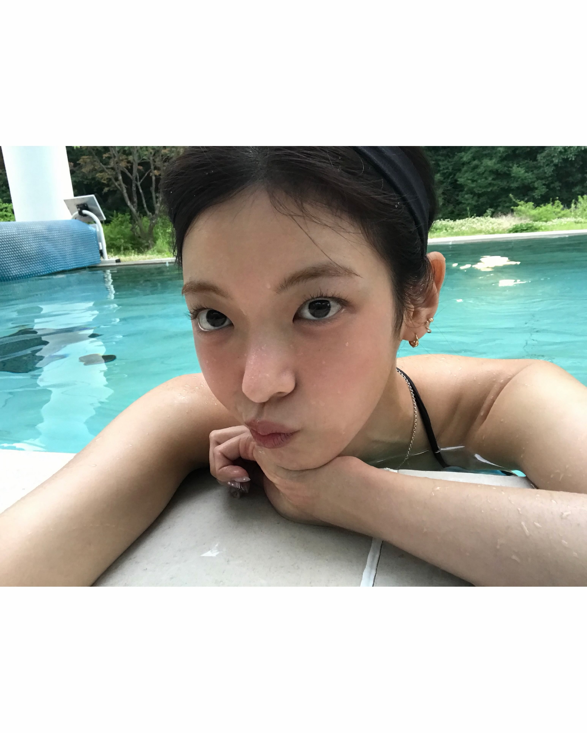 ITZY RYAA Diving Into the Pool in a Blue Check String Bikini Slender Figure
