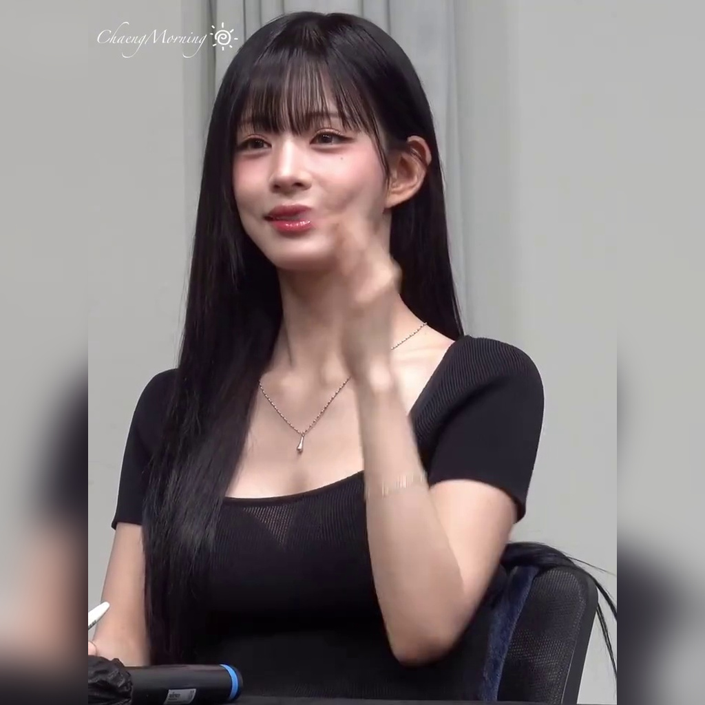 P N A ファンサイン会 イ・チェヨン ブラックブラ ほどよく透ける ブラック リブニットトップ