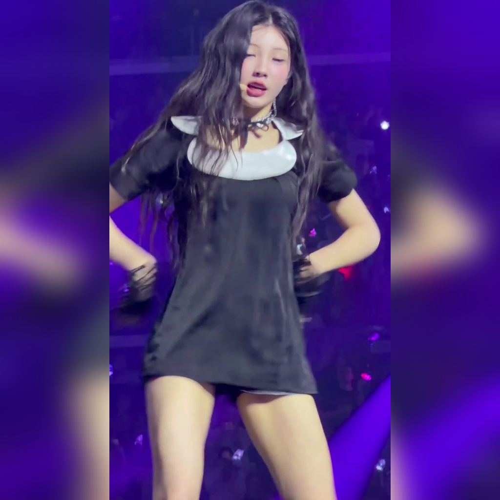아일릿 원희 검정 슬립 원피스 떨리는 내전근 꿀벅지