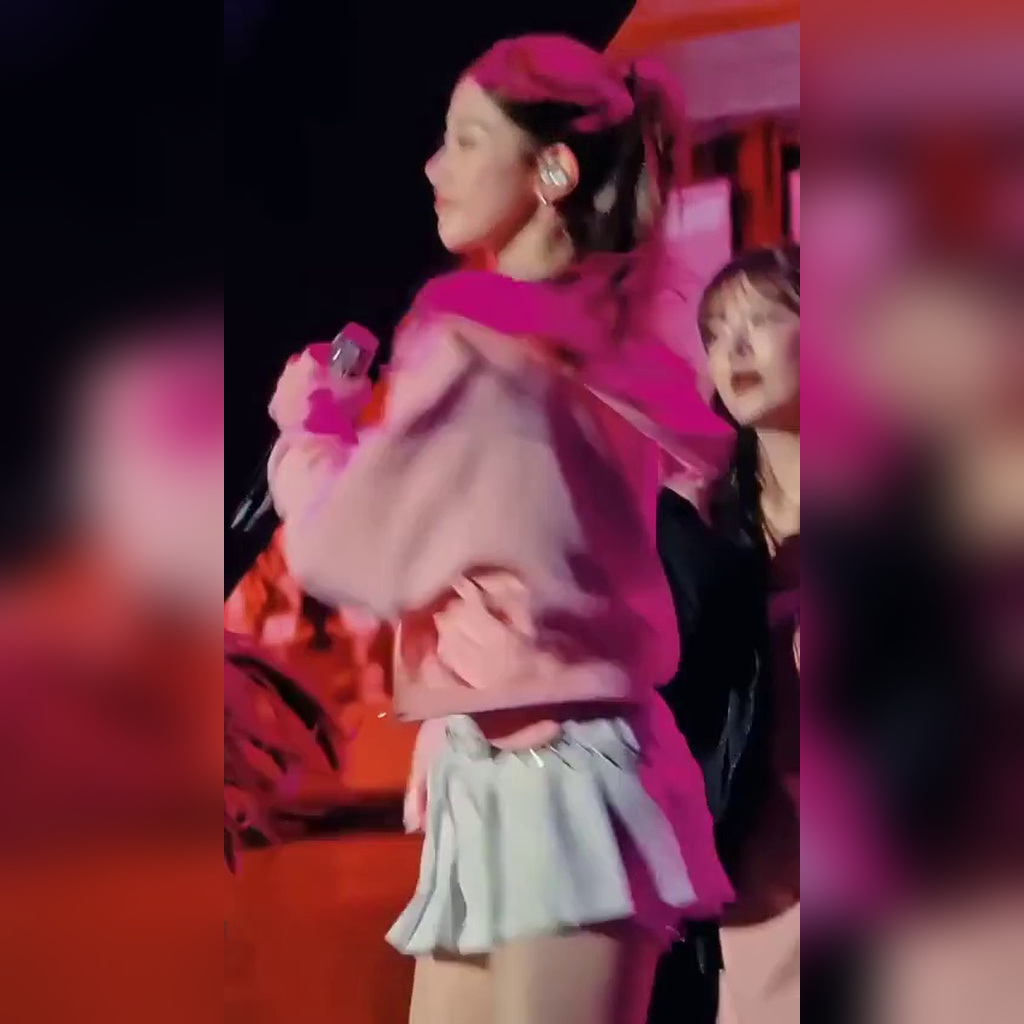 大学祭底下拍的Kazuha粉色连帽衫 + 白色内搭短裤大腿发抖
