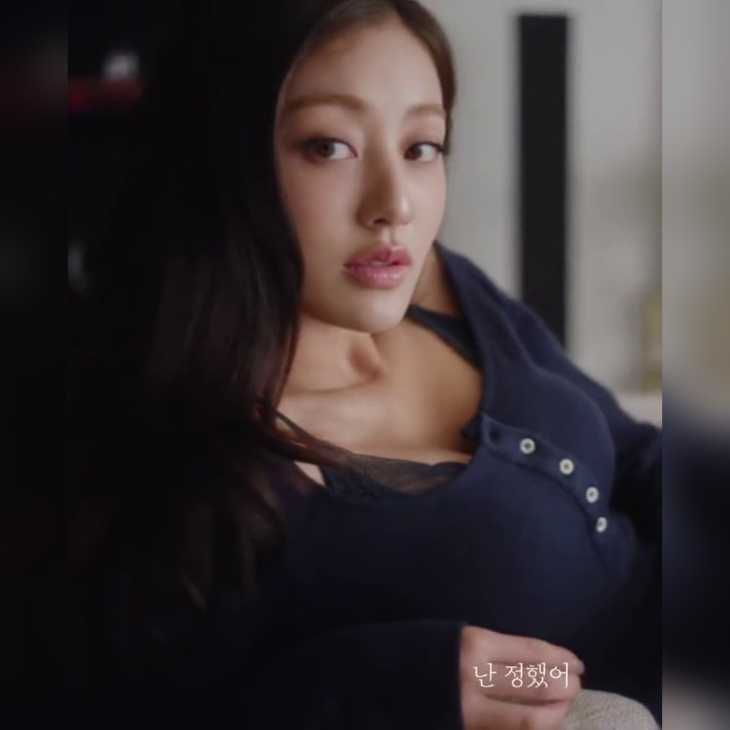 TWICE Jihyo Open Shirt Gap White + Black Lingerie Cleavage