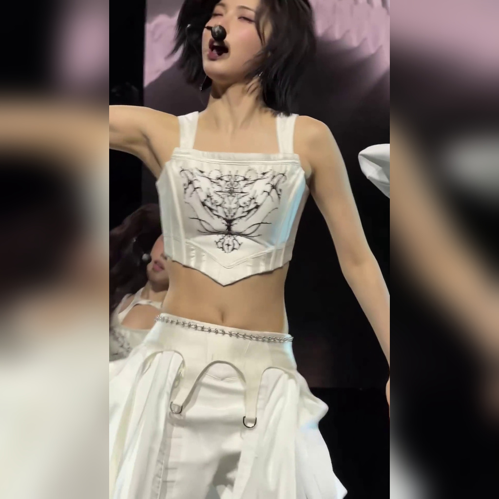 NMIXX Bae’s Really Pretty Hourglass Waist and Vertical Belly Button in a White Tank Top